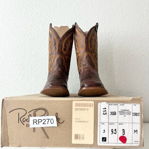 Rod Patrick Mens Cowboy Boots 9.5B Perro Loco Brown Leather Western Square Toe - Picture 13 of 14